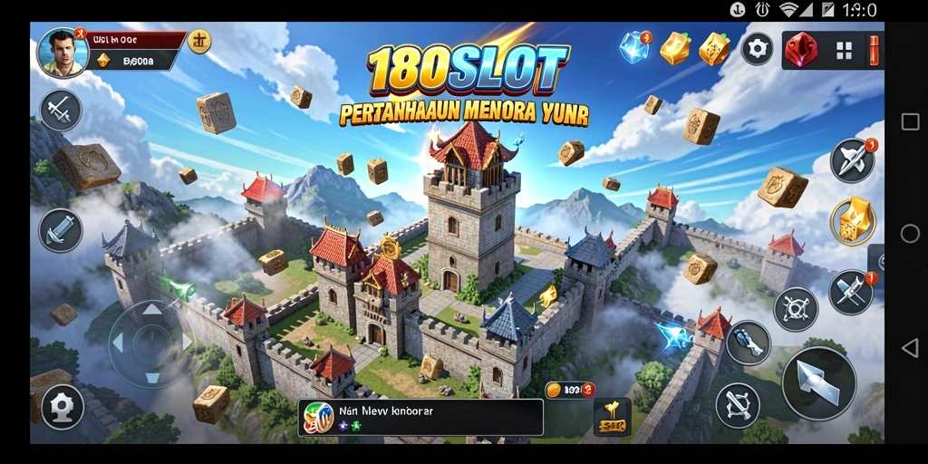 Tampilan screenshot permainan Tower Defense 180SLOT dengan menara pertahanan yang strategis.