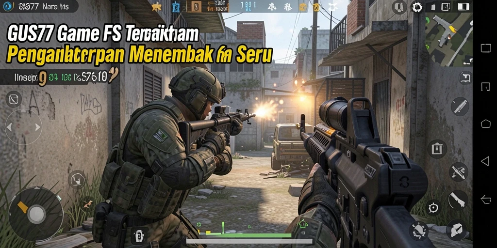 Screenshot GUS77 menampilkan aksi menembak yang intens dalam gameplay FPS.