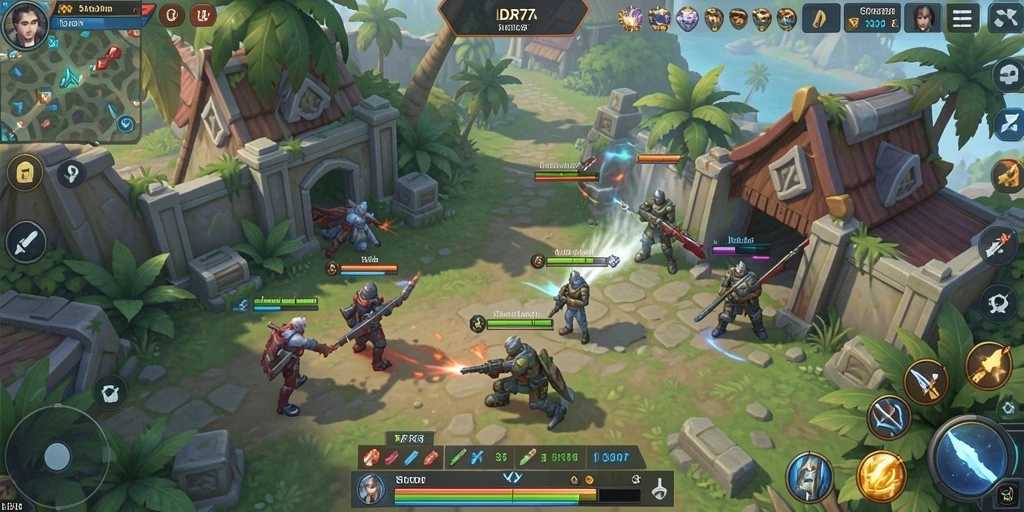 Tampilan menunjukkan pertempuran seru di game SLG IDR77.