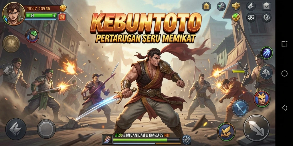 Tampilan seru gameplay KEBUNTOTO dengan aksi pertarungan yang mendebarkan.