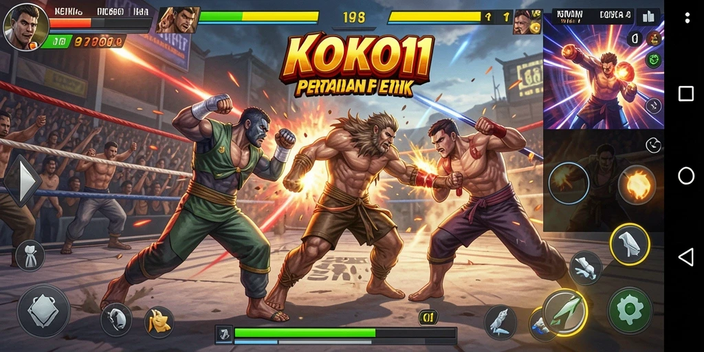 Tangkapan layar KOKO11 menampilkan aksi pertarungan yang mendebarkan.