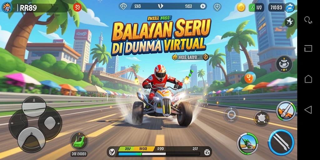 Tampilan gameplay RR89 yang intens dan penuh aksi di lintasan balap.